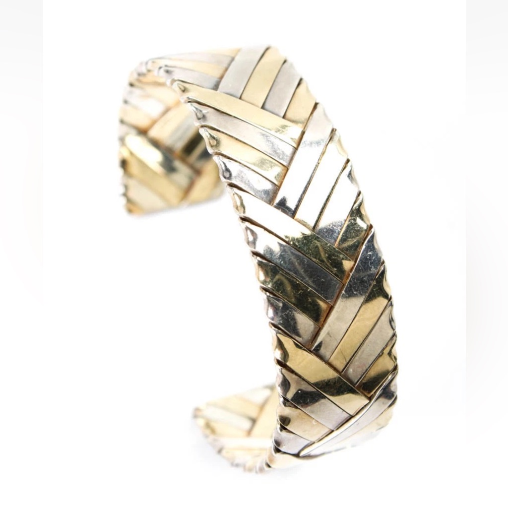 Gabriel Ofiesh Womens 925 Silver / 18k Gold Filled Braided Cuff Bracelet 40.8g